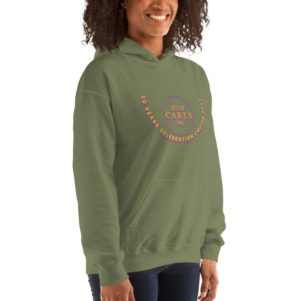 A woman is wearing a green hoodie with the words " parks and recreation ".