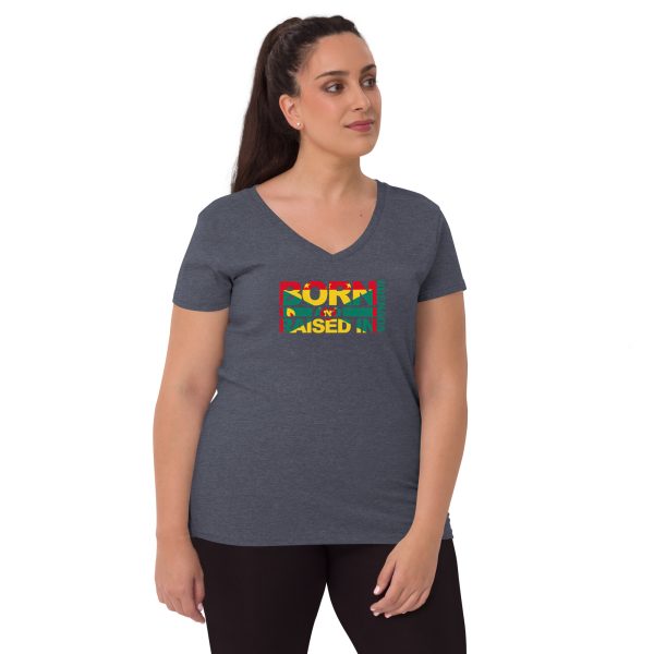 A woman wearing a t-shirt with the word surf on it.