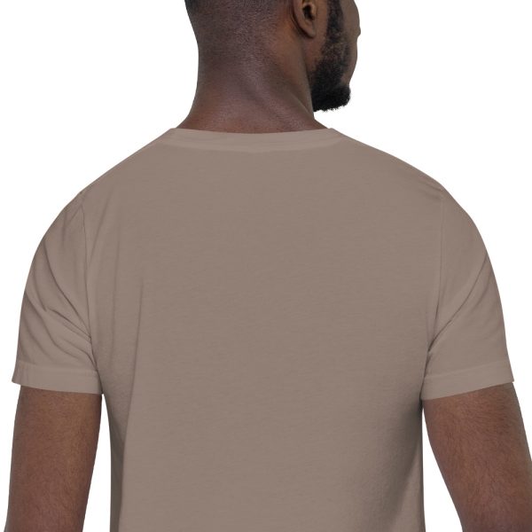 A man wearing a tan t-shirt with the words " it's not easy being black."