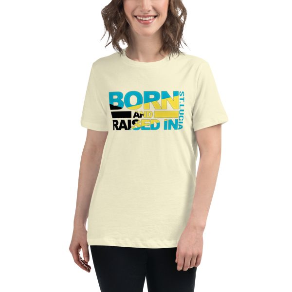 A woman wearing a t-shirt that says born to be raised in