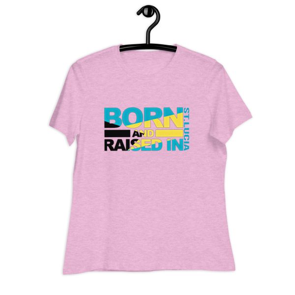 A pink t-shirt with the words born to run in black and yellow.