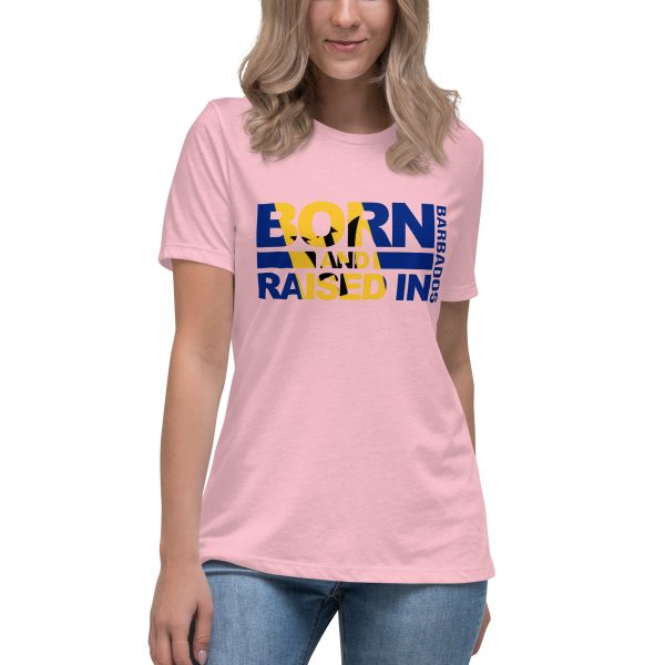 A woman wearing jeans and a t-shirt with the words born racing on it.