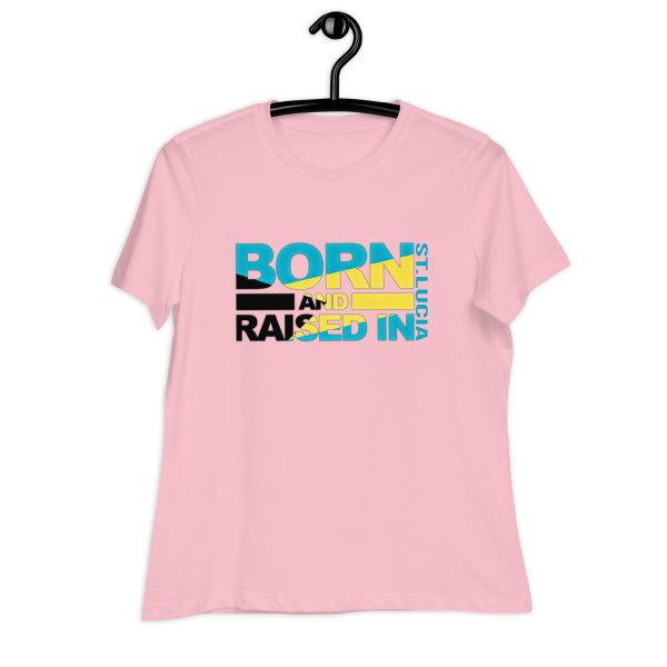 A pink t-shirt with the words born to run in yellow and blue.