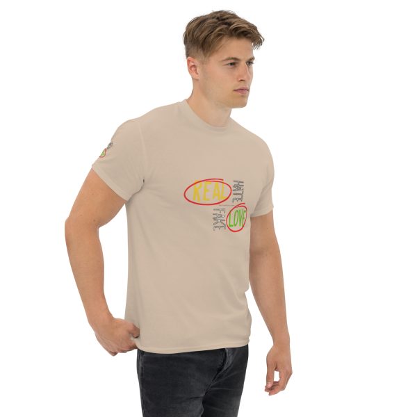 A man wearing a tan t-shirt with an image of a banana.